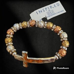 L&J INSPIRED Unisex Metal Beaded Cross Stretch Bracelet